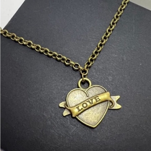 Jewelry - Antique Bronze Heart Banner Bracelet & Necklace